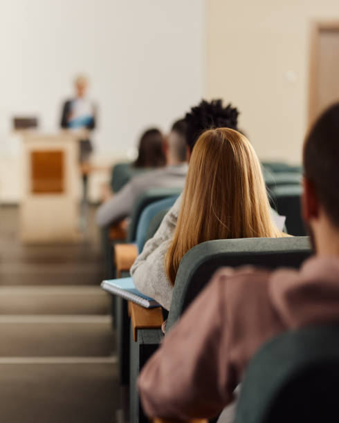 istock Rear view of students on a class at lecture hall. 2029601877