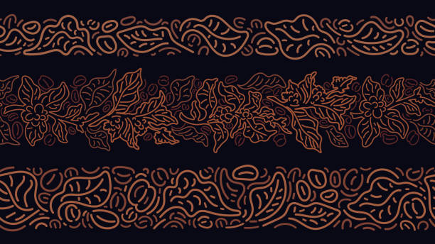 ilustrații de stoc cu set de modele de linii de cafea. margine abstractă. sucursală - plantaţie