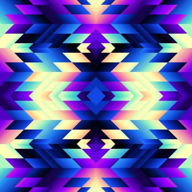 Vector illustration of Colorful Aztec Fabric, Wallpaper and Home Decor. Abstract seamless lowpoly pattern.