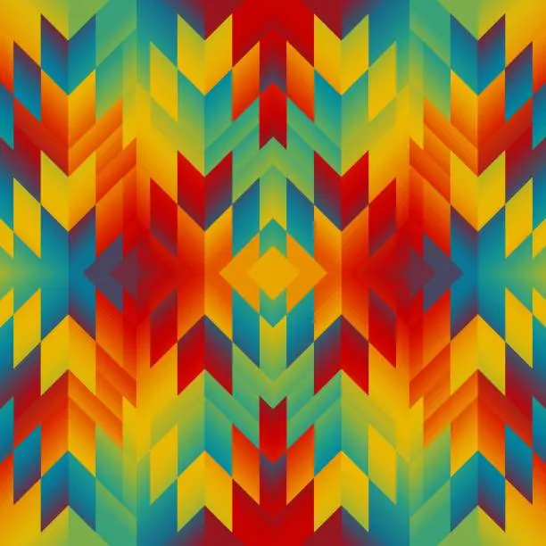 Vector illustration of Colorful Aztec Fabric, Wallpaper and Home Decor. Abstract seamless tileable pattern. Triangles aztec background. Vector image.