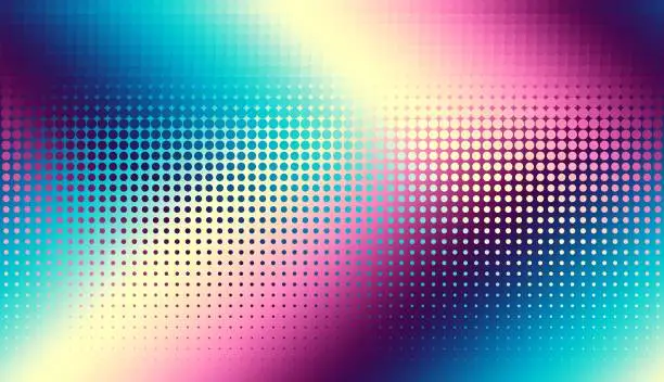 Vector illustration of Abstract defocused horizontal background with pop art halftone dots. Halftonr diagonal gradient. Vector image.