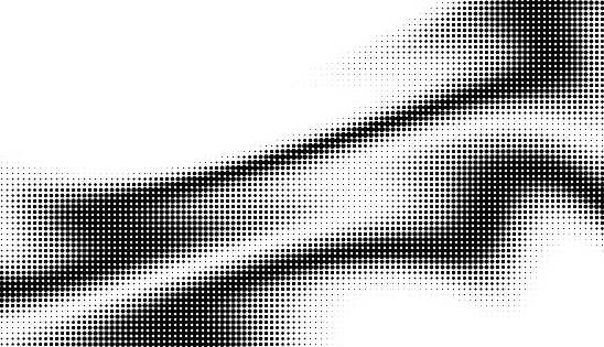 Monochrome abstract grunge halftone dots background. Pop art template, texture. Horizontal Vector illustration. Big wave on white background