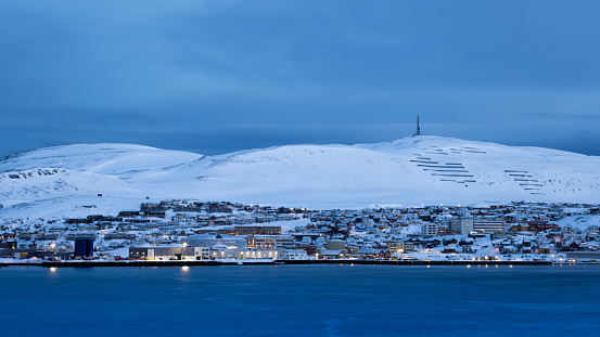 Beautiful arctic city Hammerfest in the morning.