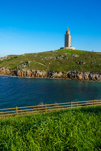 A Coruna Galicia Spain on February 2, 2024 Built by the Romans around AD 98117, this is the world's oldest functioning lighthouse.