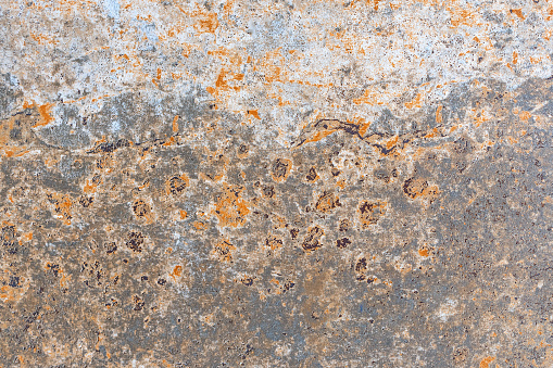 Rust texture with spots and irregularities on a metal sheet.