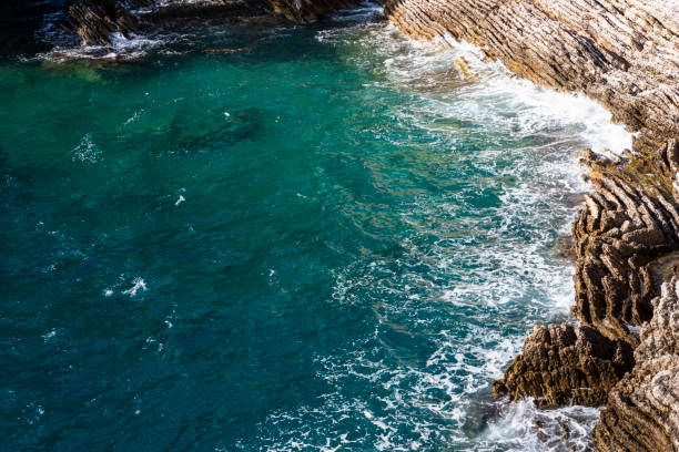 Water surface and splashing waves at clifs