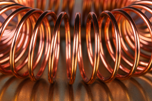 Spiral copper wire, close-up view