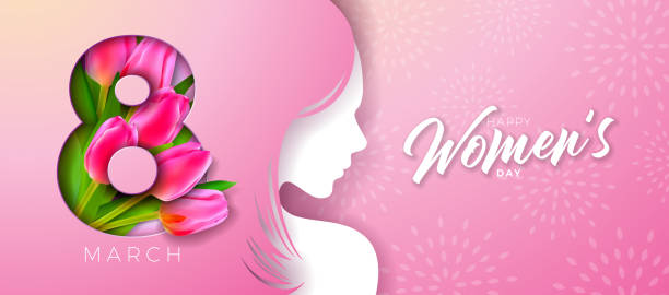 istock 8 March International Women's Day Vector Illustration with Spring Colorful Tulip Flower and Young Woman Face Silhouette on Light Pink Background. Women or Mother Day Theme Template for Flyer, Greeting Card, Web Banner, Holiday Poster or Party Invitation 2029709042