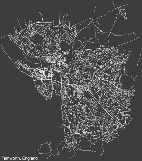 Vector illustration of Street roads map of the British city of TAMWORTH, ENGLAND