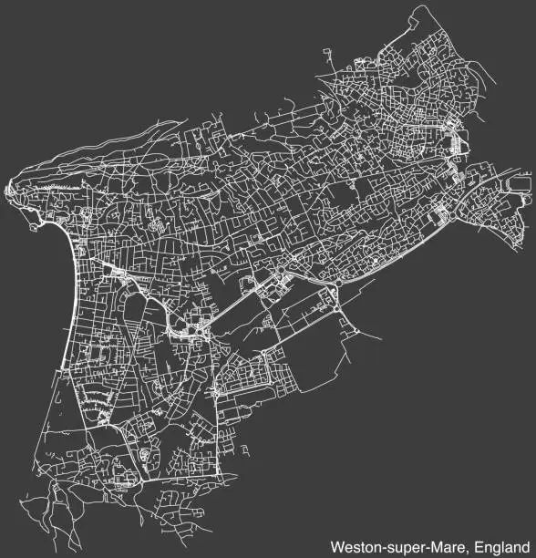 Vector illustration of Street roads map of the British city of WESTON-SUPER-MARE, ENGLAND