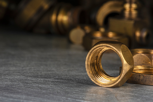 Brass Fittings for Water and Gas System Close-up