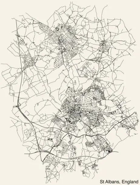 Vector illustration of Street roads map of the British city of ST ALBANS, ENGLAND