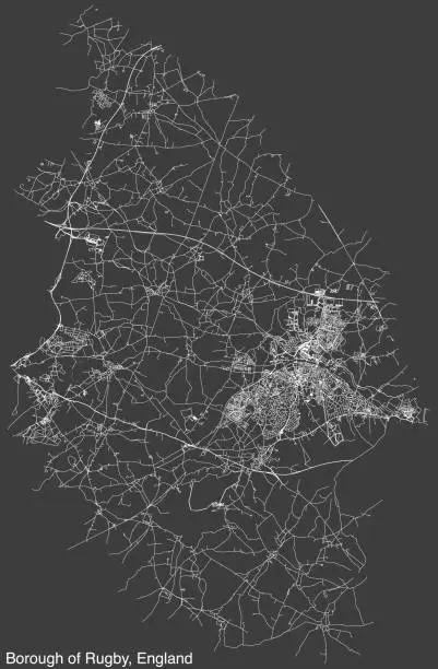 Vector illustration of Street roads map of the British BOROUGH OF RUGBY, ENGLAND