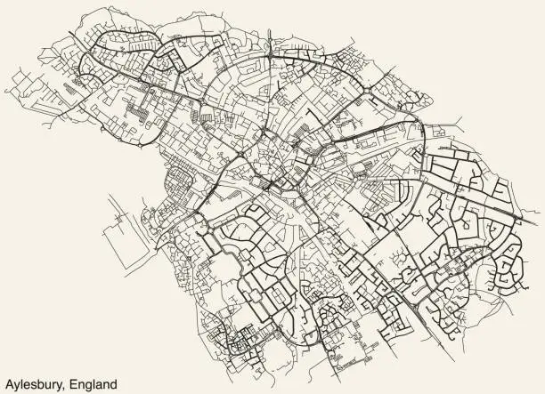 Vector illustration of Street roads map of the British city of AYLESBURY, ENGLAND