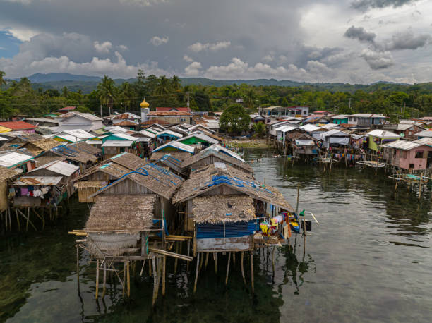 Stilt Houses over the sea in Zamboanga. Philippines. Aerial view of Squatter Stilt Houses over the sea in Zamboanga del Sur. Mindanao, Philippines. zamboanga del sur stock pictures, royalty-free photos & images