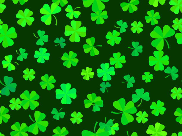 illustrations, cliparts, dessins animés et icônes de seamless pattern with green clover leaves for st. patrick's day. trefoil and four-leaf clover is a symbol of good luck. design for promotional products, cards and prints. vector illustration - clover st patricks day four leaf clover luck