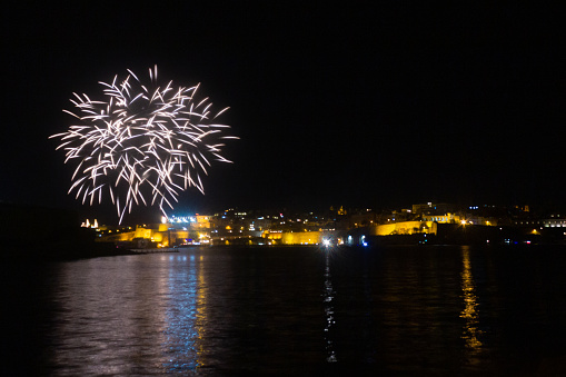 Firework display at the harbor, malta on 30th April 2014, taken from Kalkara, Malta