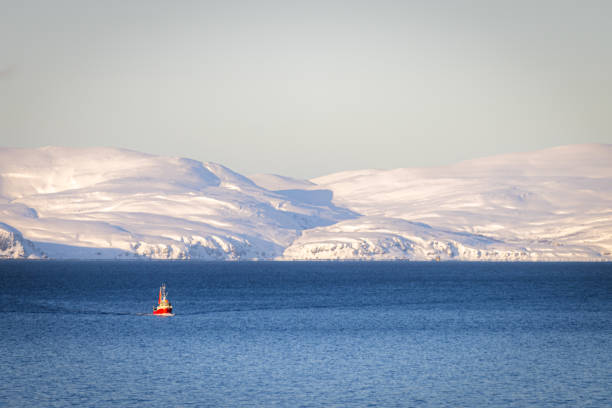 Beautiful winter landscape at sunrise.Hammerfest - Norway.