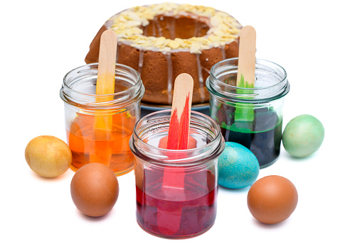 Easter traditions, dyeing Easter eggs and baking sand cakes