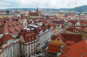 Aerial view of Staromestske Namesti Old Town with the historical buildings of Prague, Czech Republic
