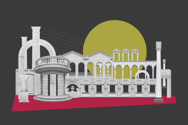istock Surreal collage with elements classic architecture. Art poster, concept, zine cover. Antique cityscape 2029819034