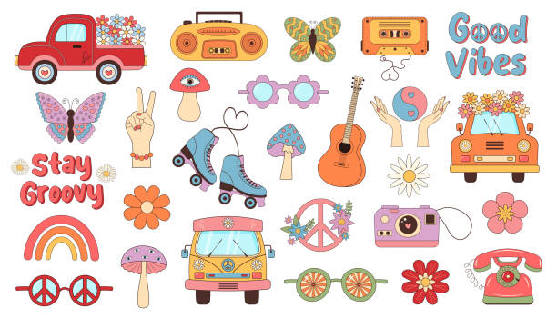 2,600+ Peace Love Groovy Hippie Flower Power Stock Illustrations