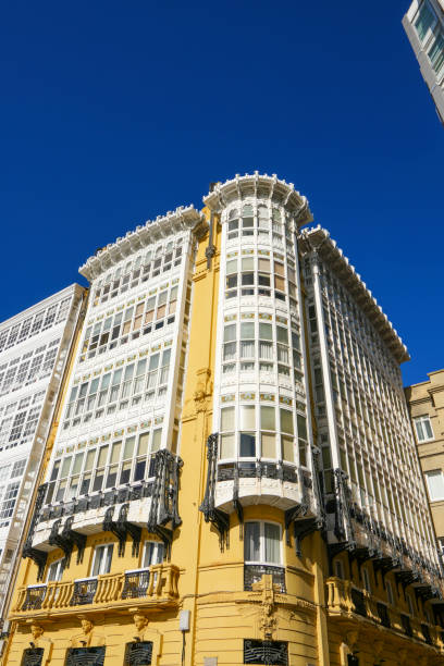 A Coruna Galicia Spain on February 2, 2024 Modernist architecture in A Marina avenue, casa Rey.