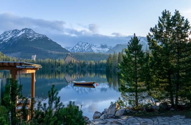 Štrbské pleso Morning sunrise in High Tatras tatra tourists stock pictures, royalty-free photos & images
