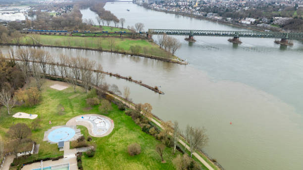 Confluence of rivers Main and Rhein, Germany - aerial view
