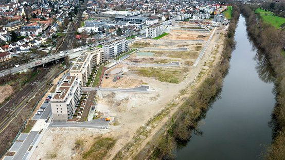 Large construction site, newly built apartment buildings - Mainz-Kastel, Germany