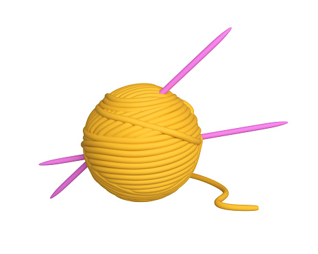 Colorful ball of wool on yellow background