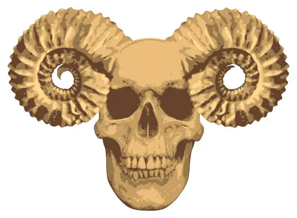 Vector illustration of Vector illustration with human skull with horns