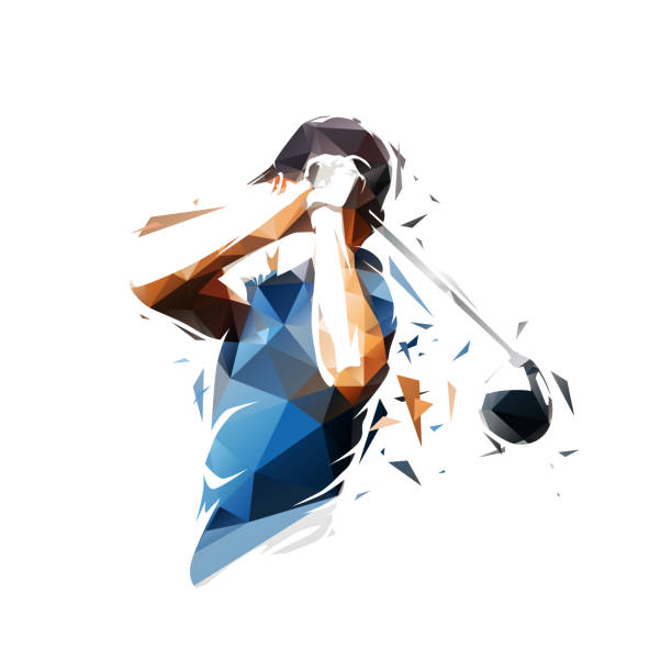 golfový hráč, logo golfového klubu, low poly izolované vektorové ilustrace, geometrická kresba - golfech stock ilustrace