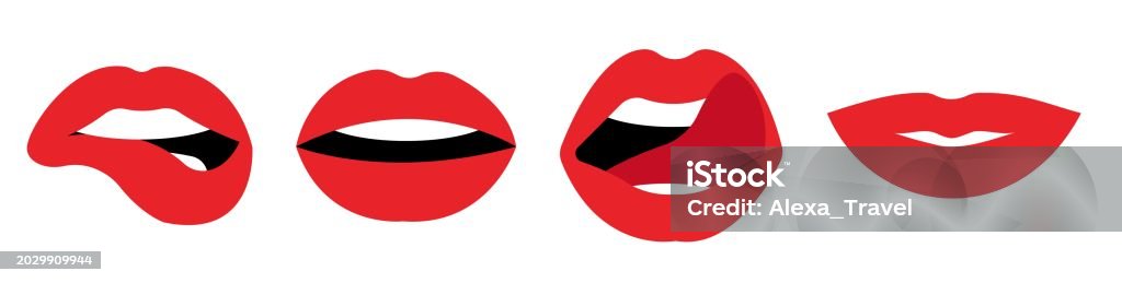 Lips Inward Expression Female Isolated Different Expressions Lips Set Stock Illustration ...