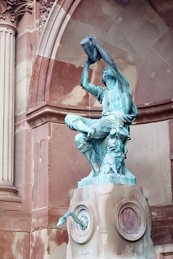 Colmar, France - December 21, 2023: Fountain of the Little Vigneron