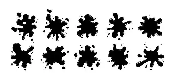 Vector illustration of Set of ink splashes, blots. Splatter collection.
