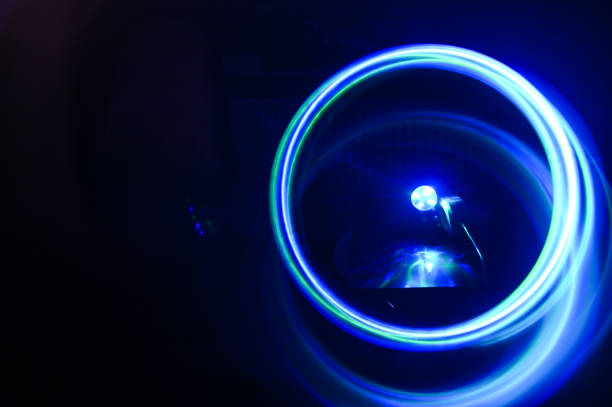 abstract background of blue circles. glowing pink lines