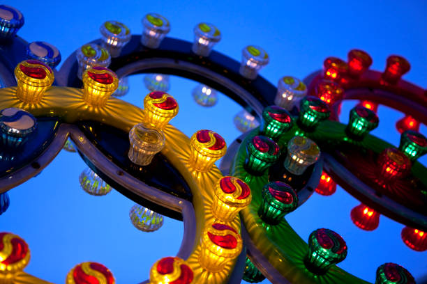 Close up of colorful bulbs on a fairground attraction