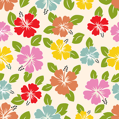 Vector hibiscus seamless pattern .