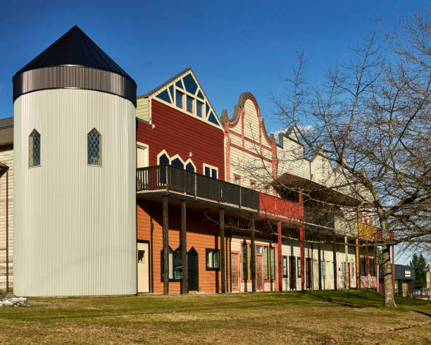 Cumberland, Canada – February 23, 2021: A scenic view of the colorful facade of a museum in a village with a rich coal mining history in Cumberland Museum