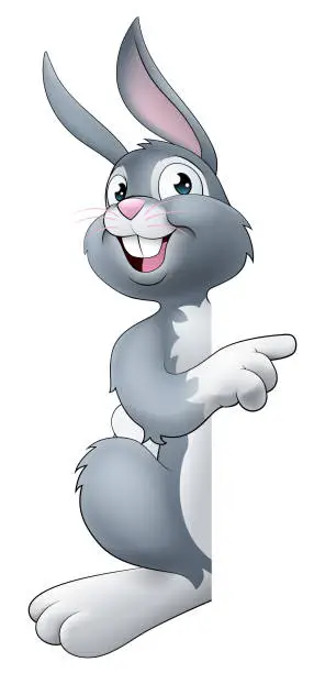 Vector illustration of Easter Bunny Rabbit Cartoon Character Peeking Sign