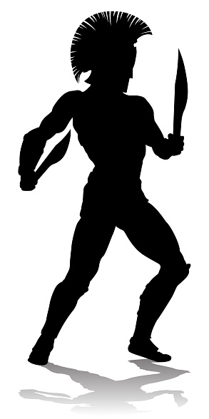 A Spartan or Trojan ancient Greek hoplite warrior silhouette. Could also be a Roman gladiator.