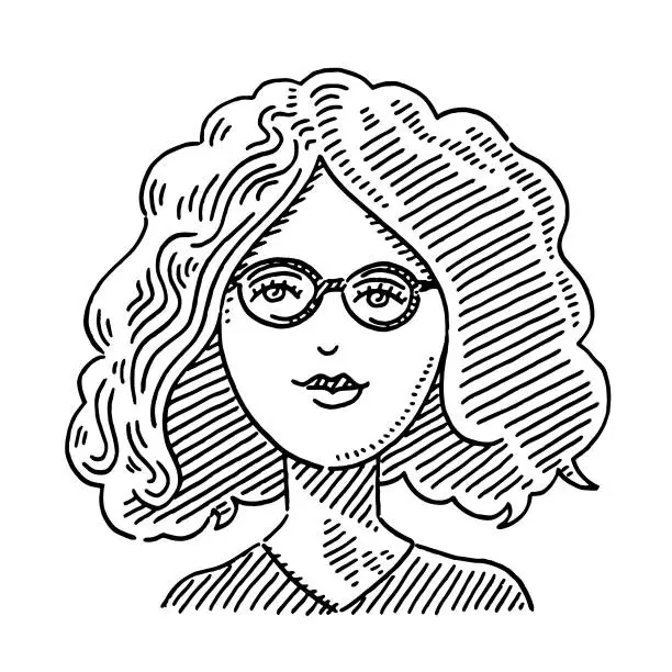Vector illustration of Woman With Glasses Portrait Drawing