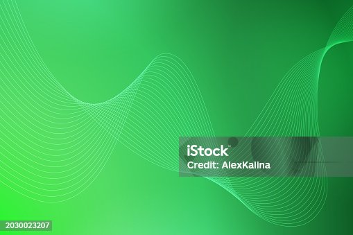 Abstract green background with curved wavy lines. Vector illustration for design