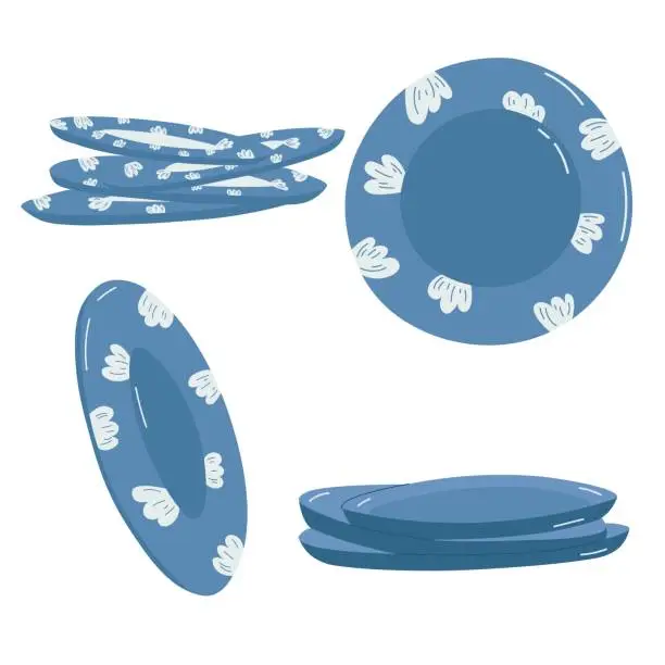 Vector illustration of Set of blue plates on white background.