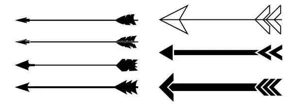 Vector illustration of Arrows for bow. Arrows icon set. Abstract arrows.