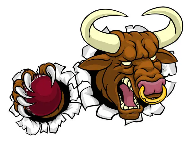 Vector illustration of Bull Minotaur Longhorn Cow Cricket Mascot Cartoon