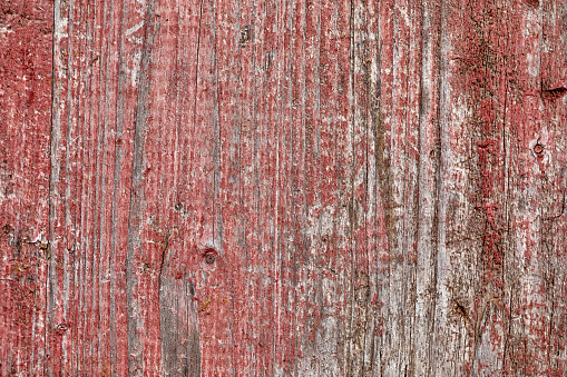 Deteriorating Red Used Wood Profile Background Texture - Vintage Aged Wooden Board Grunge Surface.