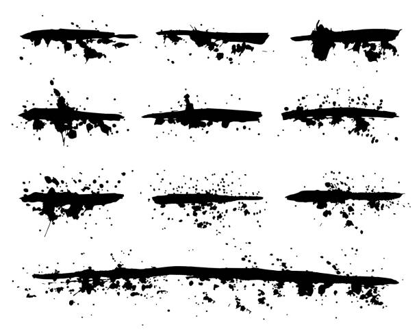 Grunge ink dividers set, blot with streaks,splashes,spots,dots,streaks.Abstract sepatator,splatters of paint, watercolor stain.Hand-drawn gouache paint strip,art element for design.Isolated.Vector Isolated. Vector illustration ink splattered spray ink and brush stock illustrations