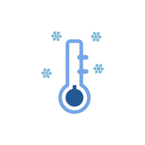Vector illustration of thermometer icon, frost, on a white background, vector illustration